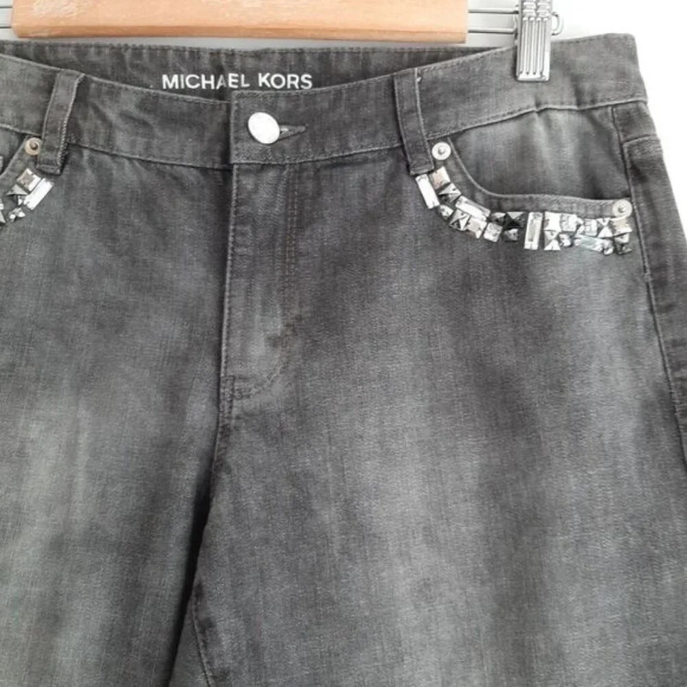 MICHAEL KORS / Jewelled Gem Pocket Cropped Skinny Jeans Grey Sz 10 - Picture 5 of 11